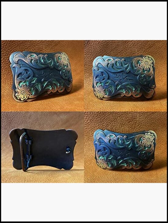 Western Floral Scroll Engraved Belt Buckle Zinc Polished 1-1/2\